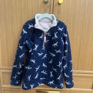 Joules Fairdale Half-Zip Navy Fleece Sweater with Unicorn Print